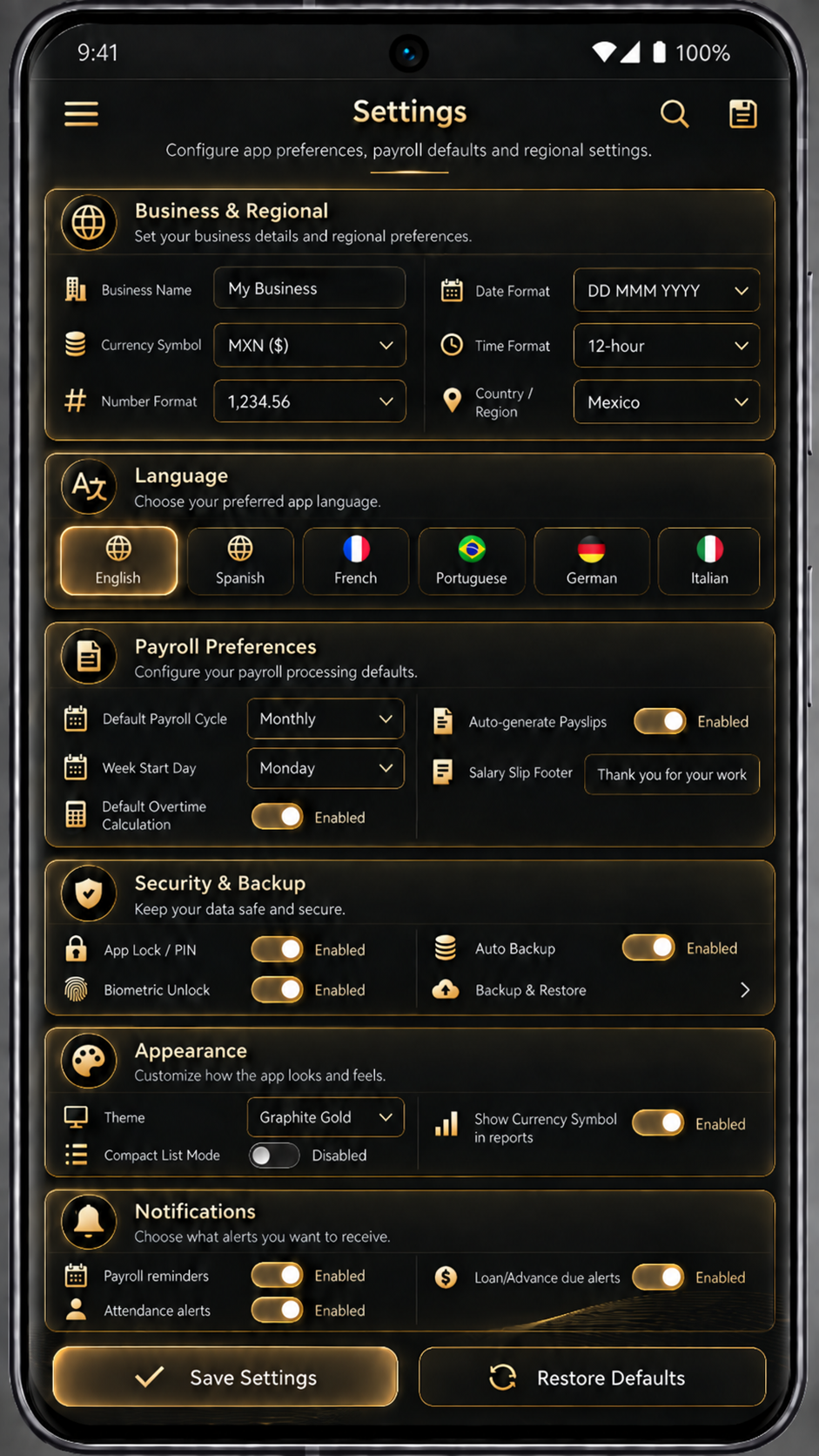 PayTrack settings